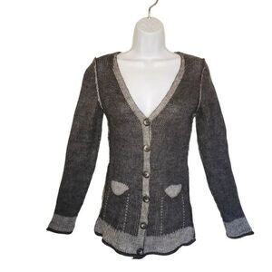 Lineamaglia Women Sweaters, Charcoal Grey Artisan Button Down Cardigan, Sz S